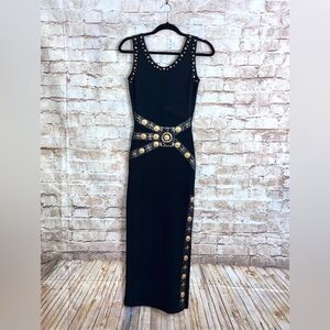 Vintage 90s Cache Black Bodycon Embellished Dress Size Small